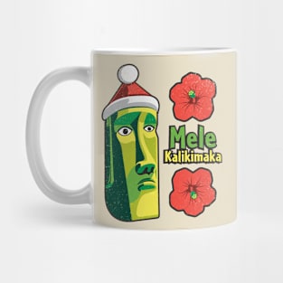 Tiki Style Easter Island Moai Wishes Merry Christmas in Hawaiian - Mele Kalikimaka Mug